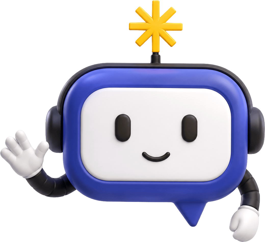 Smiling blue cartoon robot waving hello